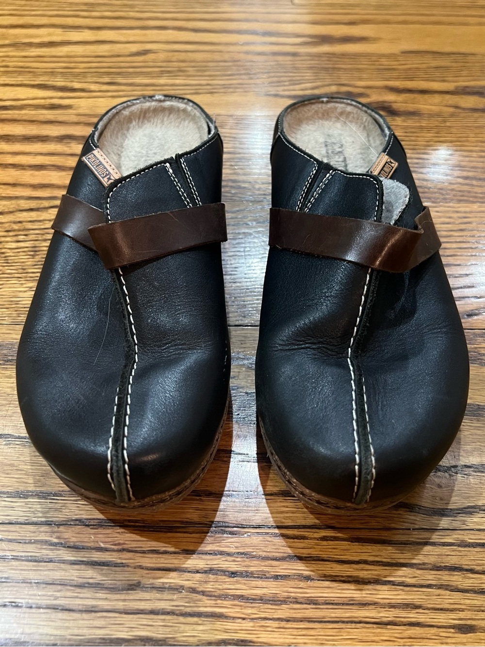 PIKOLINOS Granada Leather Water Repellent Clog Sz 35 Black Comfort Made in Spain